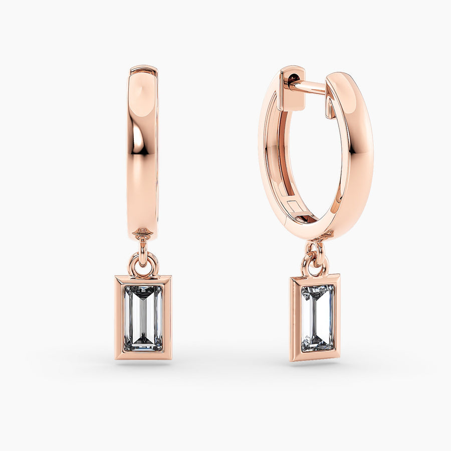 Simran Collection — Petite Dangle High Polish Lab Grown Diamond Hoops Oval 0.50 Ct. tw. 14K Rose Gold
