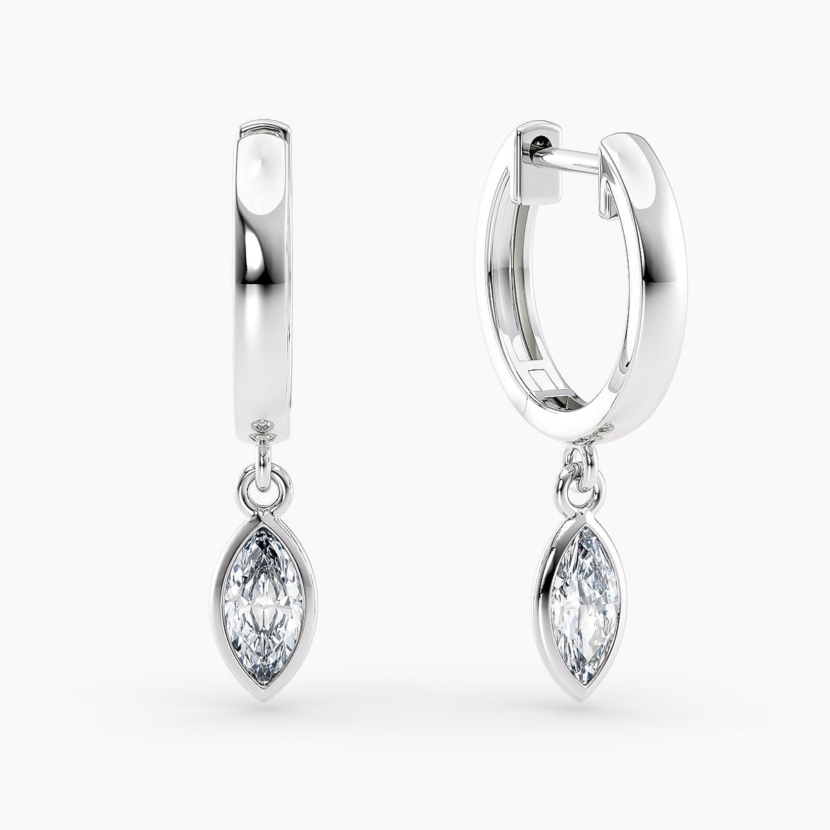 Simran Collection — Petite Dangle High Polish Lab Grown Diamond Hoops Marquise 0.50 Ct. tw. 14K White Gold