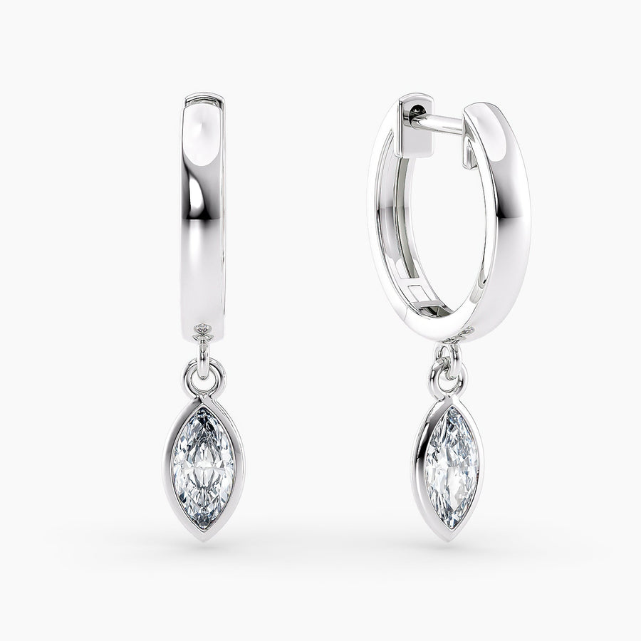 Simran Collection — Petite Dangle High Polish Lab Grown Diamond Hoops Marquise 0.50 Ct. tw. 14K White Gold