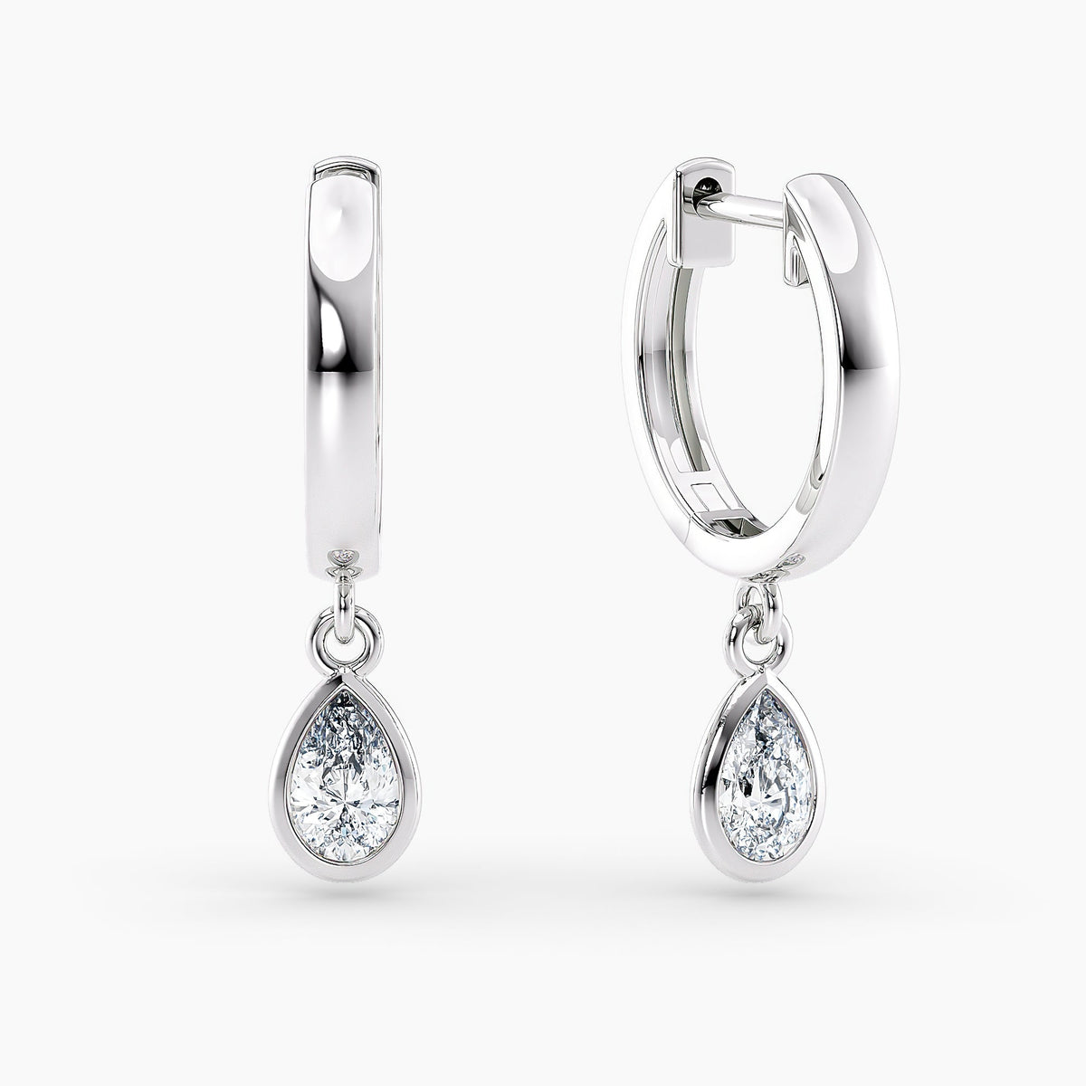 Simran Collection — Petite Dangle High Polish Lab Grown Diamond Hoops Pear 0.50 Ct. tw. 14K White Gold