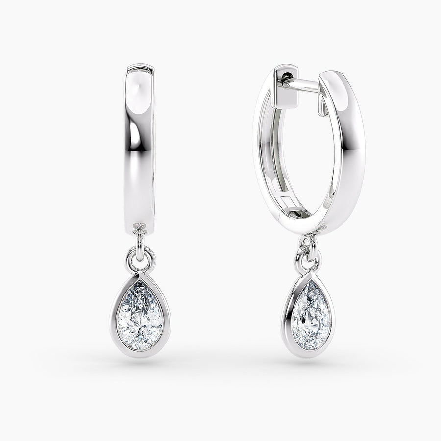 Simran Collection — Petite Dangle High Polish Lab Grown Diamond Hoops Pear 0.50 Ct. tw. 14K White Gold