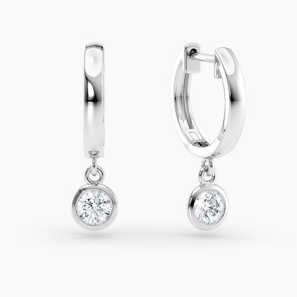 Petite Dangle High Polish Lab Grown Diamond Hoops Round 0.50 Ct. tw. 14K White Gold