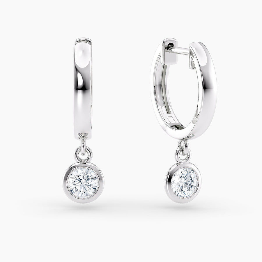 Simran Collection — Petite Dangle High Polish Lab Grown Diamond Hoops Round 0.50 Ct. tw. 14K White Gold