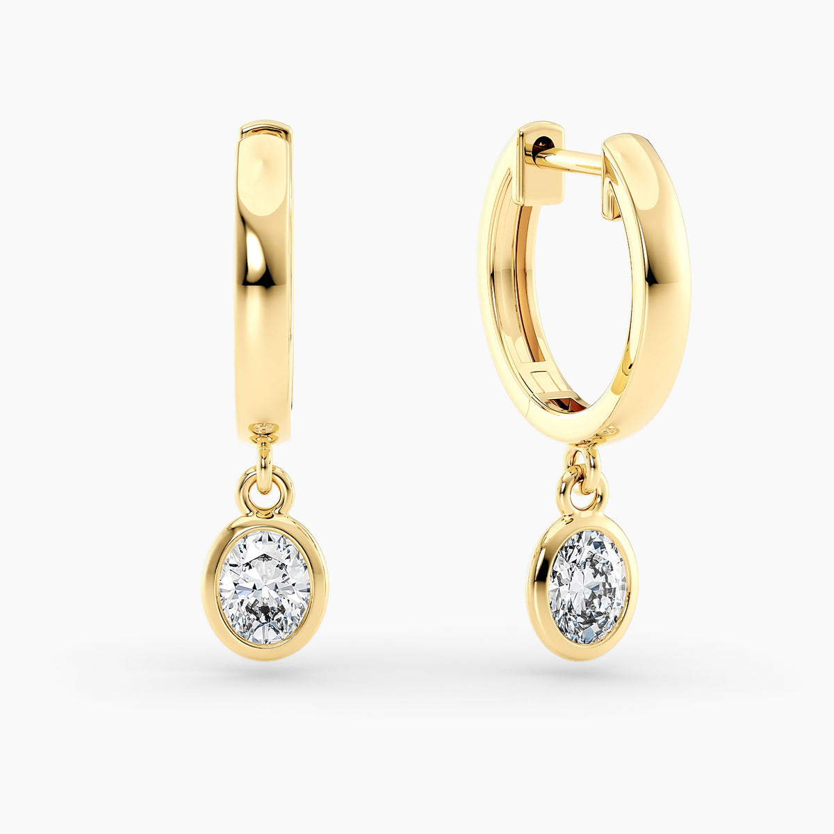 Simran Collection — Petite Dangle High Polish Lab Grown Diamond Hoops Oval 0.50 Ct. tw. 14K Yellow Gold