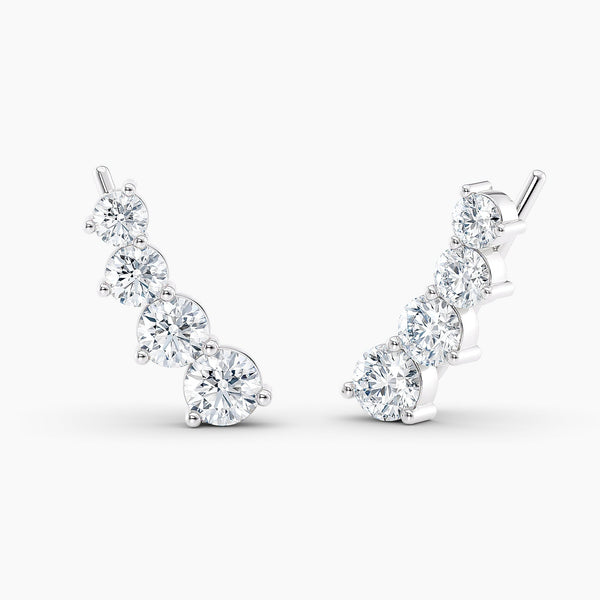 Round Lab Grown Diamond Earring Climbers 1.50 Ct. tw. 14K White Gold