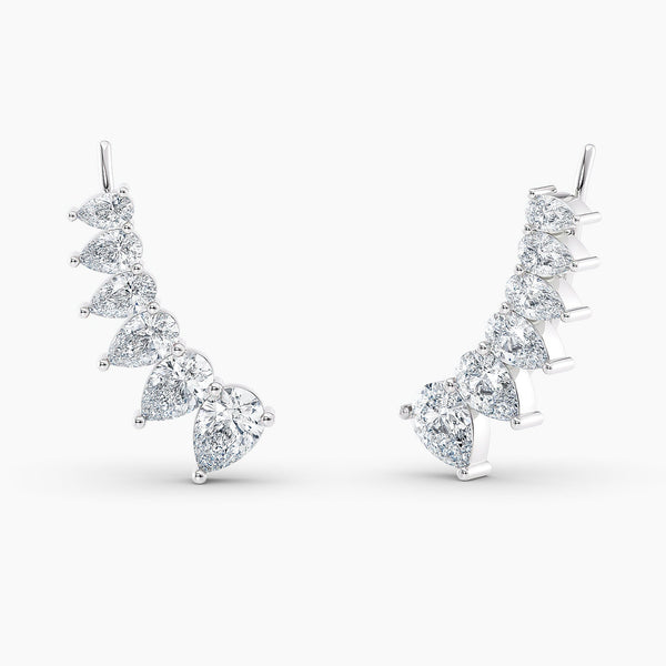 Pear Lab Grown Diamond Earring Climbers 3.00 Ct. tw. 14K White Gold