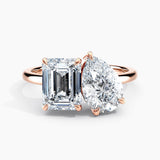 Toi et Moi Lab Grown Pear 1.50 ct and Emerald 1.75 ct Duo 2-Stone Engagement Ring in 14K White Gold