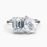 Toi et Moi Lab Grown Pear 1.50 ct and Emerald 1.75 ct Duo 2-Stone Engagement Ring in 14K White Gold