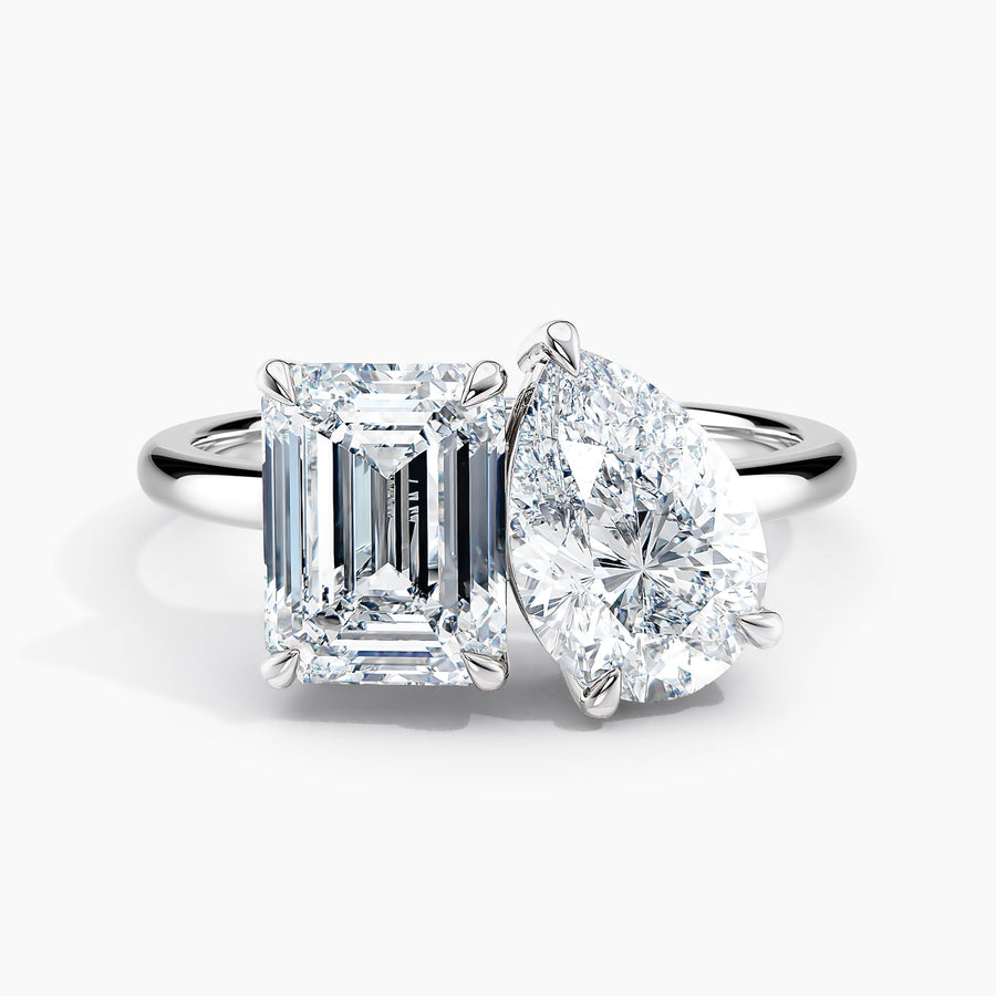 Simran Collection — Toi et Moi Lab Grown Pear 1.50 ct and Emerald 1.75 ct Duo 2-Stone Engagement Ring in 14K White Gold