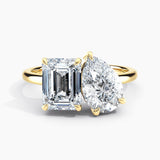 Toi et Moi Lab Grown Pear 1.50 ct and Emerald 1.75 ct Duo 2-Stone Engagement Ring in 14K White Gold