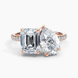 Toi et Moi Lab Grown Emerald 1.75 ct and Pear 1.50 ct Duo 2-Stone Engagement Ring in 14K White Gold