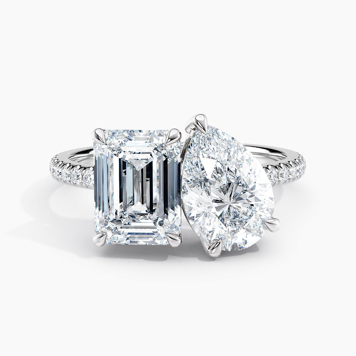 Simran Collection — Toi et Moi Lab Grown Emerald 1.75 ct and Pear 1.50 ct Duo 2-Stone Engagement Ring in 14K White Gold