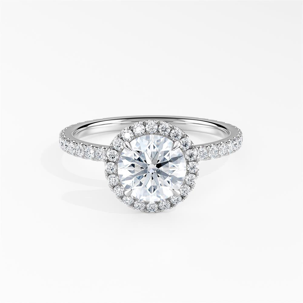 Simran Collection — Halo 1.00 ct. Center Round Lab Grown Diamond Engagement Ring in 14K White Gold