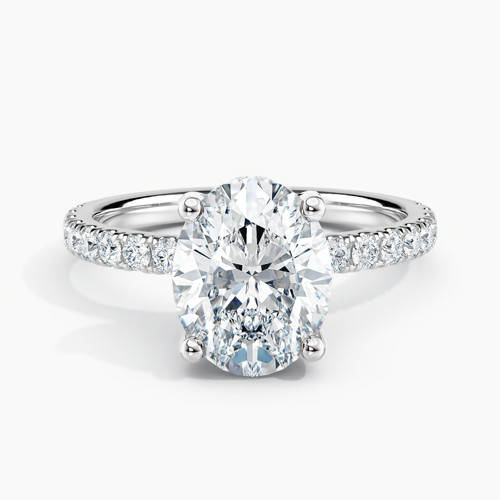 Simran Collection — Under Halo 1.00 ct. Center Oval Lab Grown Diamond Engagement Ring in 14K White Gold