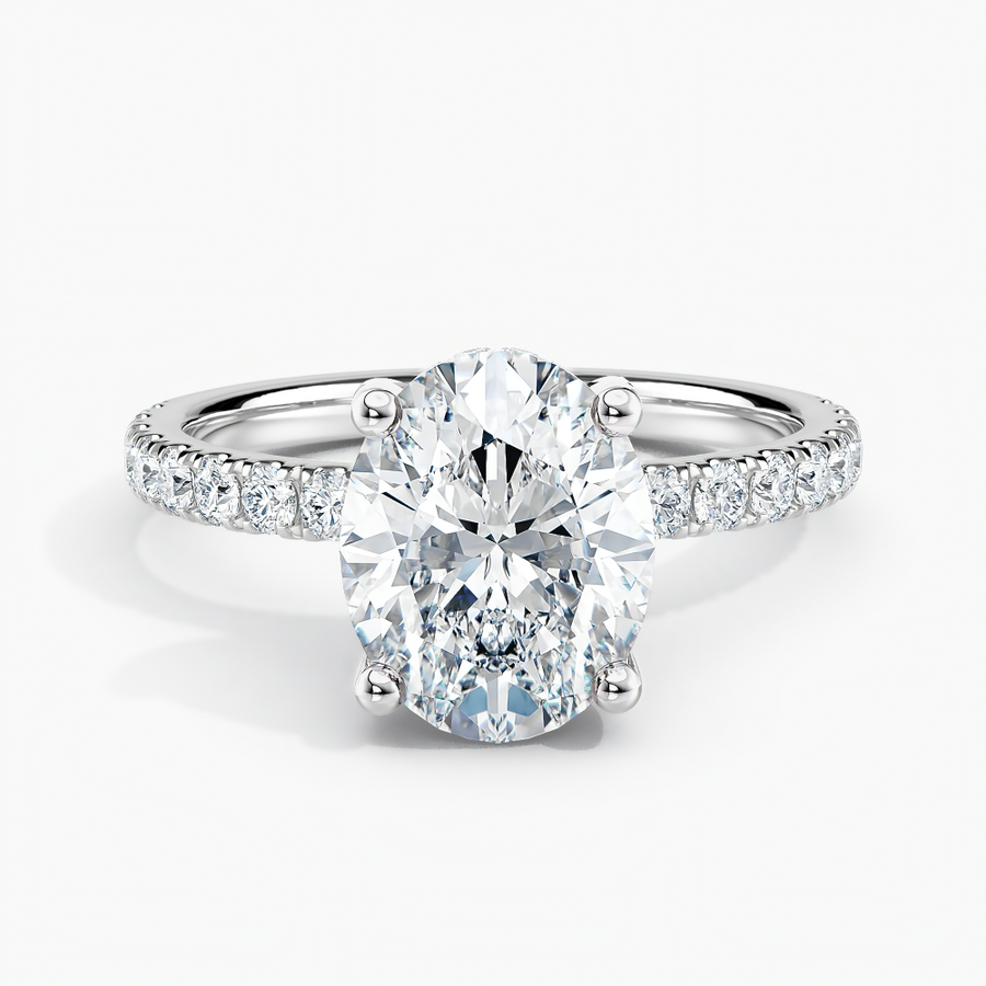 Simran Collection — Under Halo 1.00 ct. Center Oval Lab Grown Diamond Engagement Ring in 14K White Gold