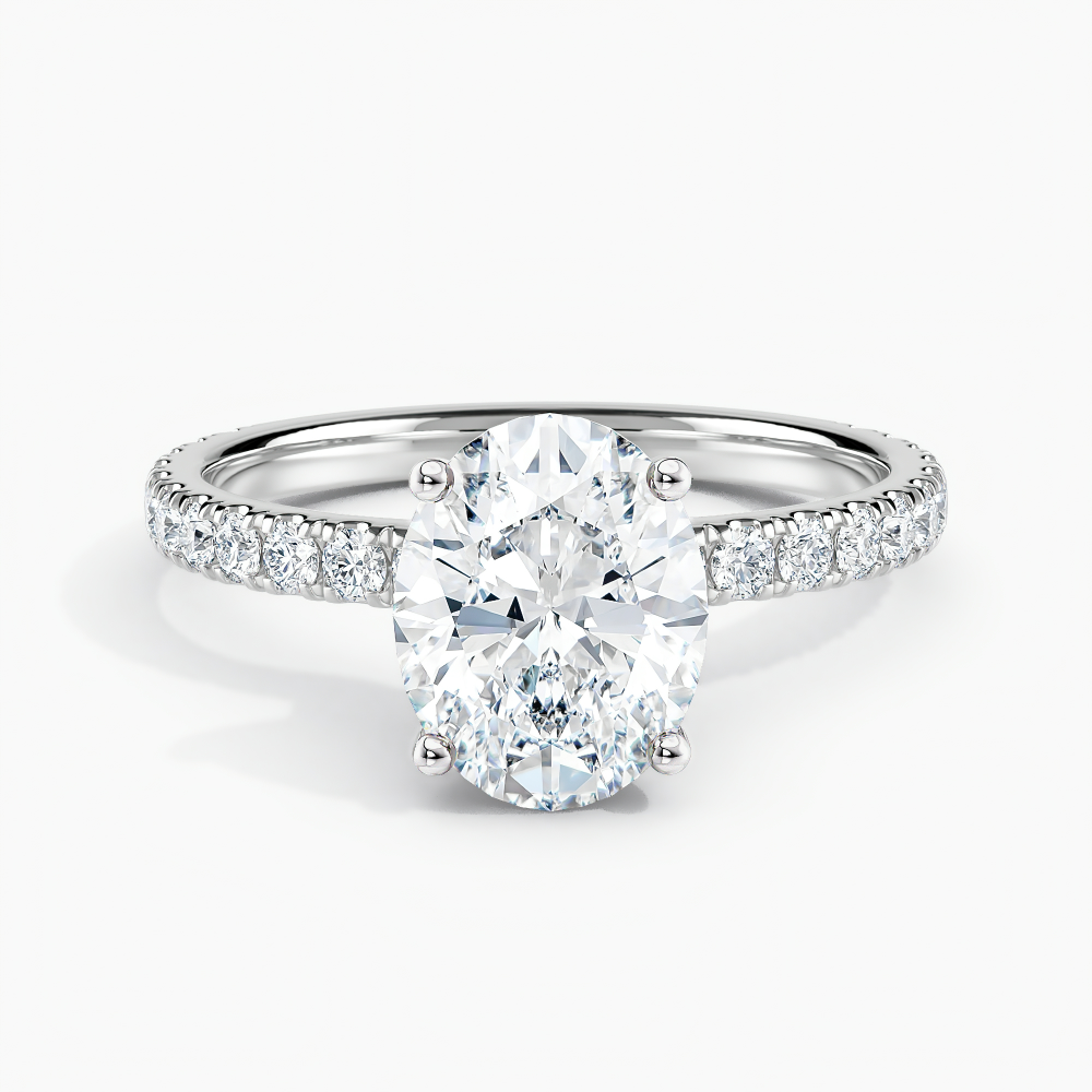 Simran Collection — Under Halo 1.00 ct. Center Oval Lab Grown Diamond Engagement Ring in 14K White Gold
