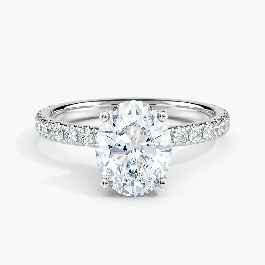 Simran Collection — Under Halo 1.00 ct. Center Oval Lab Grown Diamond Engagement Ring in 14K White Gold
