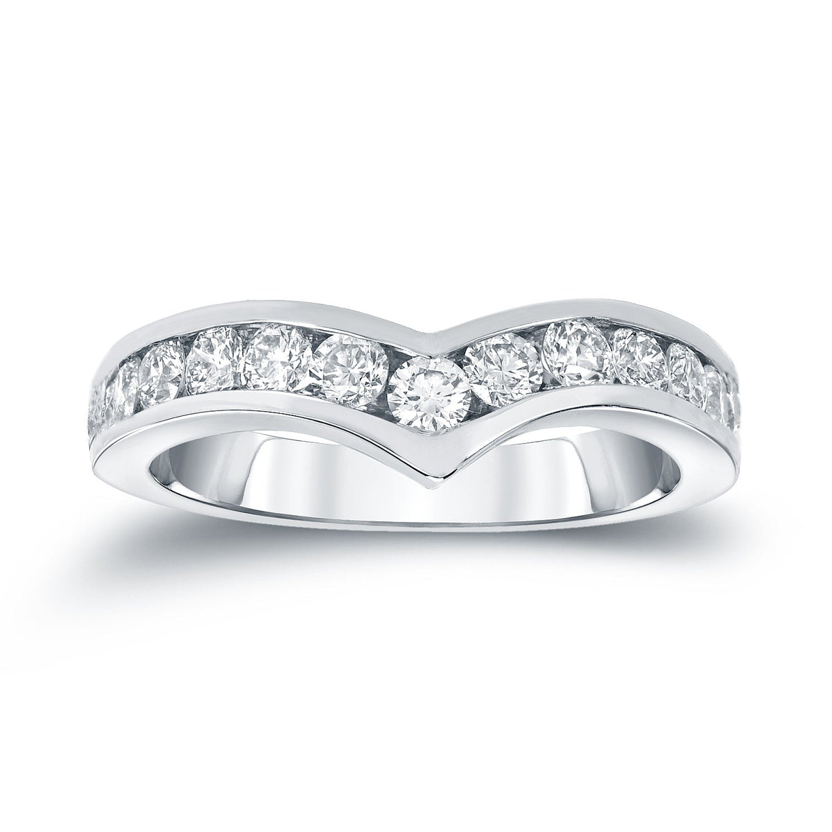 Simran Collection — Chanel Set 0.25 ct Lab Grown Diamond Curved Wedding Ring in 14K White Gold