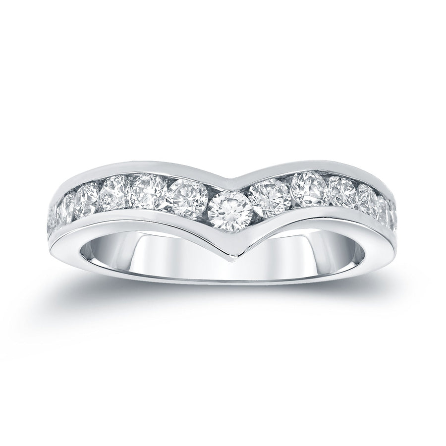 Simran Collection — Chanel Set 0.25 ct Lab Grown Diamond Curved Wedding Ring in 14K White Gold