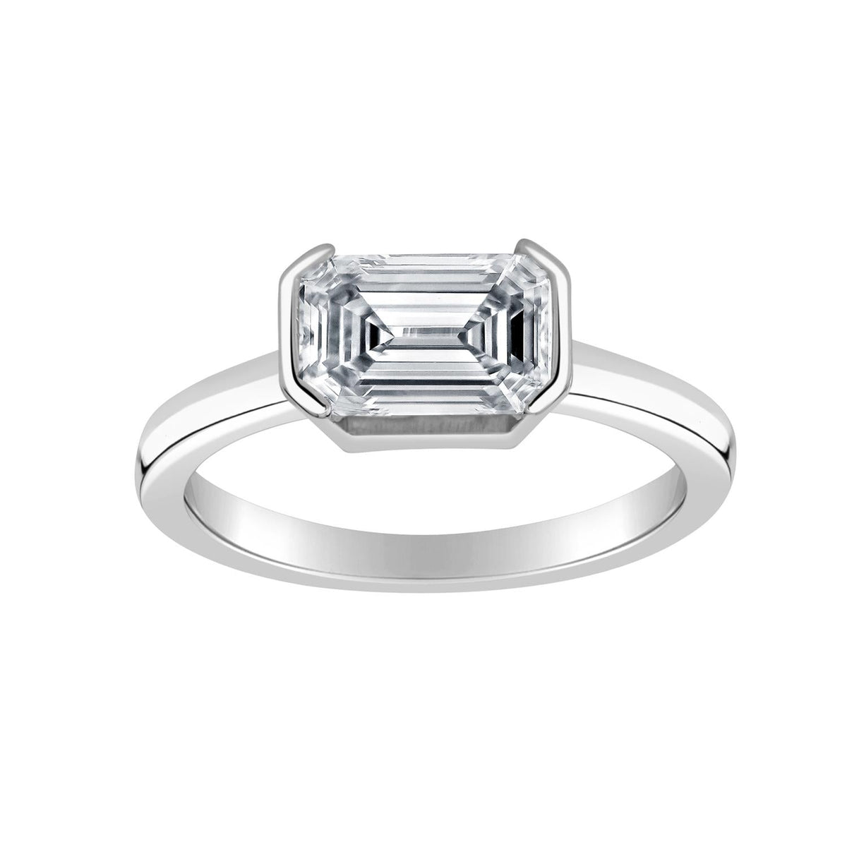 Simran Collection — Solitaire Ring 1.50 ct. tw. Lab Grown Emerald Diamond (H-I, VS) in 14k White Gold Half Bezel