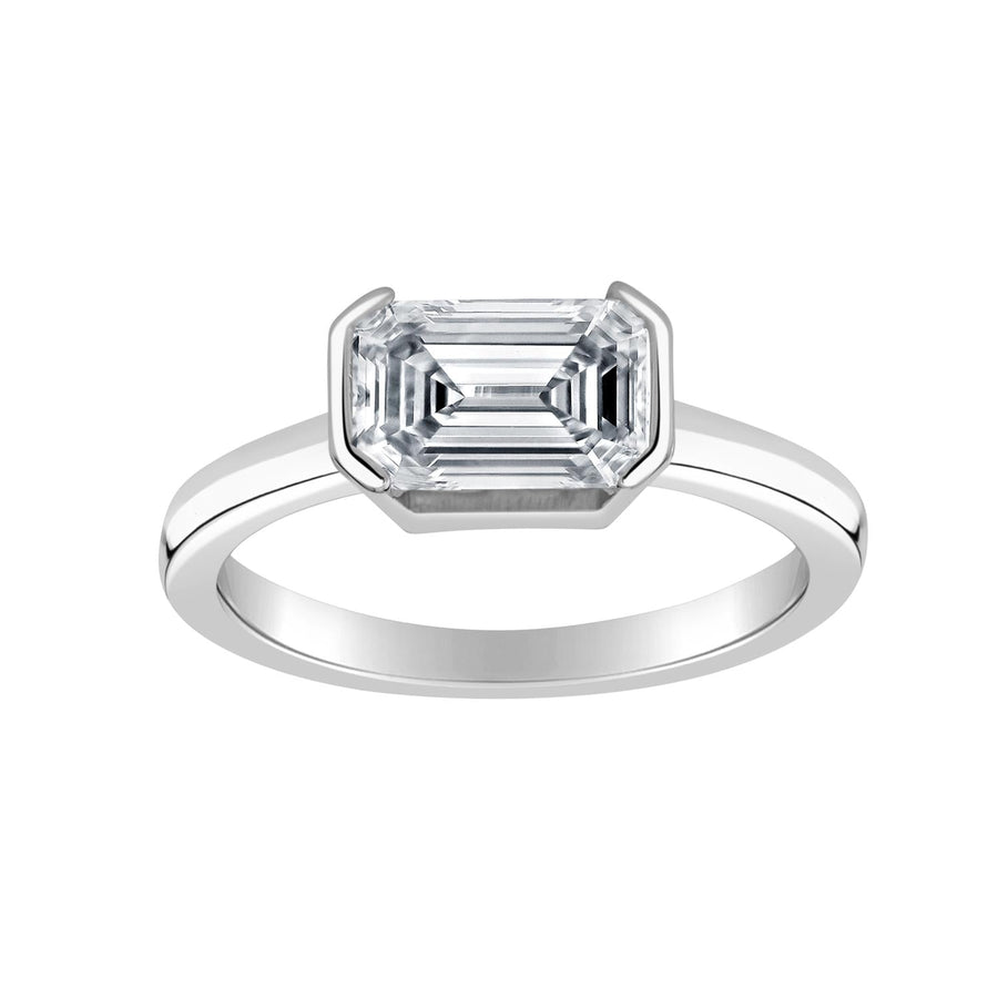 Simran Collection — Solitaire Ring 1.50 ct. tw. Lab Grown Emerald Diamond (H-I, VS) in 14k White Gold Half Bezel